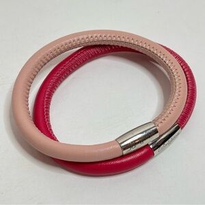 Brighton Woodstock Leather Magnetic Close Bracelet Sand & Passion Pink Set of 2